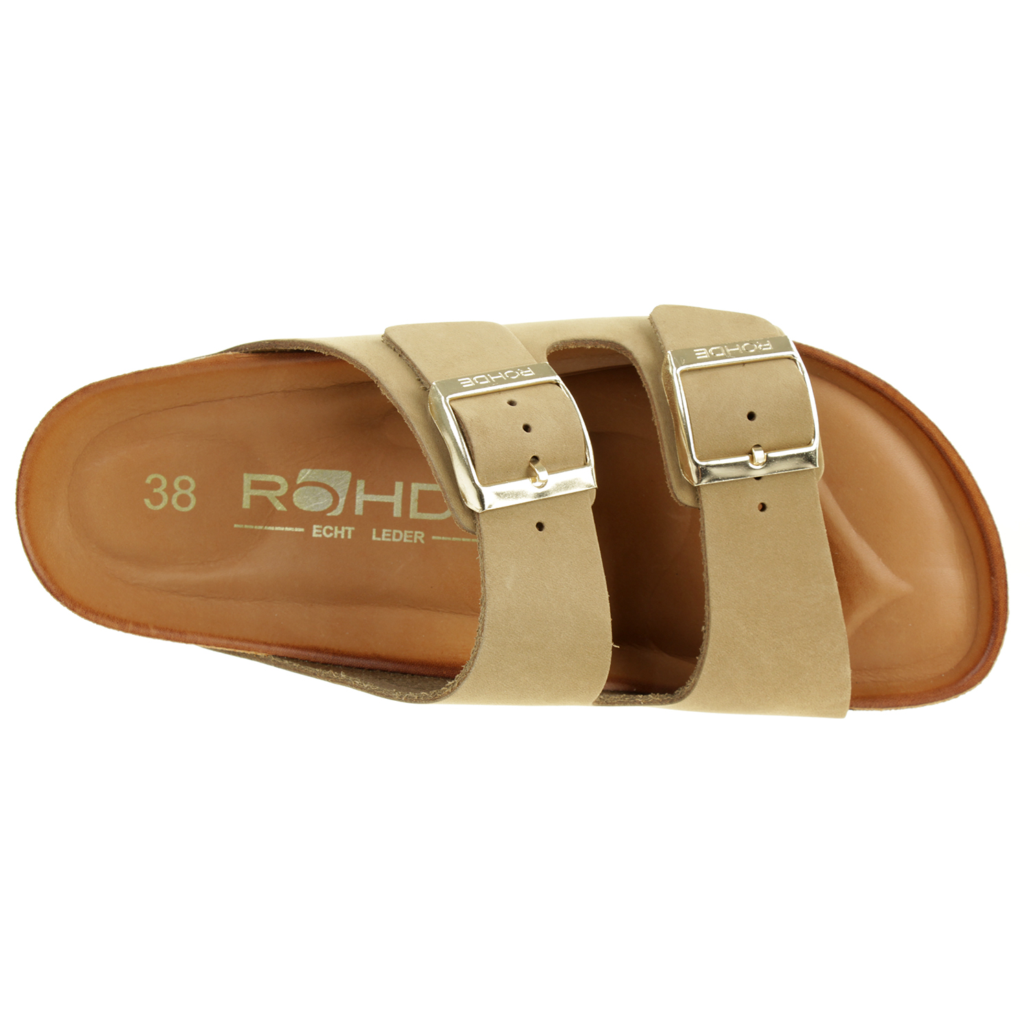 Rohde Alba Pantolette Damen Hausschuhe Sandale  Leder 565014 natur