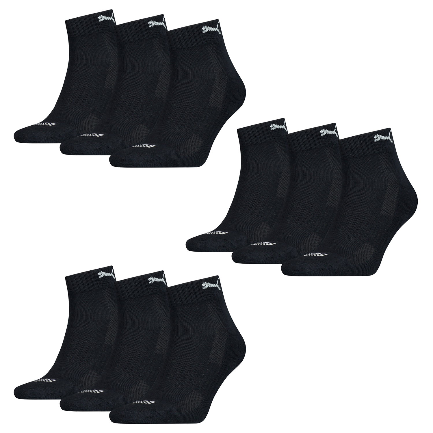 9 Paar Puma Quarter Socken mit Frottee-Sohle Gr. 35 - 46 Unisex Cushioned Kurzsocken