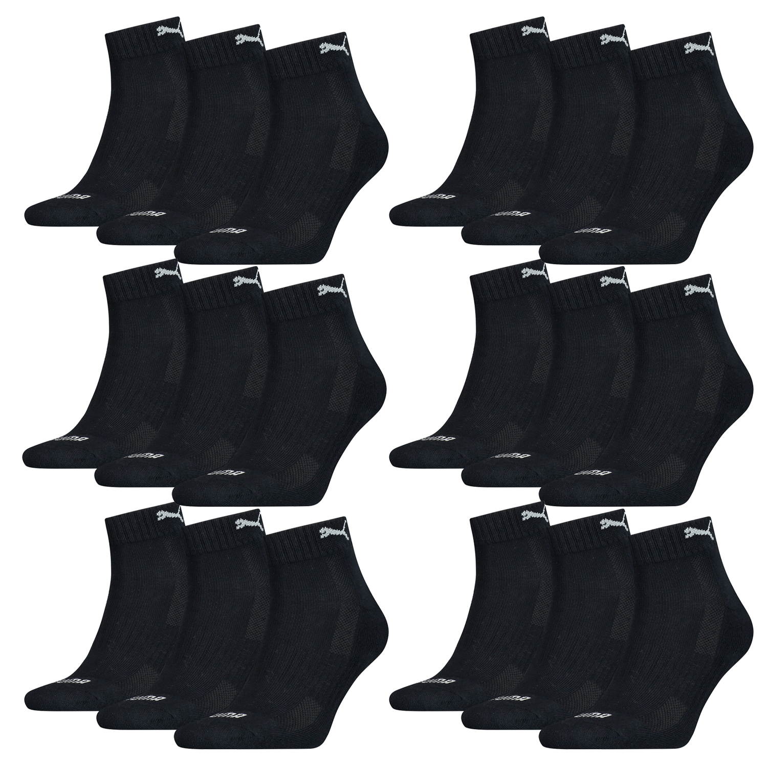 18 Paar Puma Quarter Socken mit Frottee-Sohle Gr. 35 - 46 Unisex Cushioned Kurzsocken