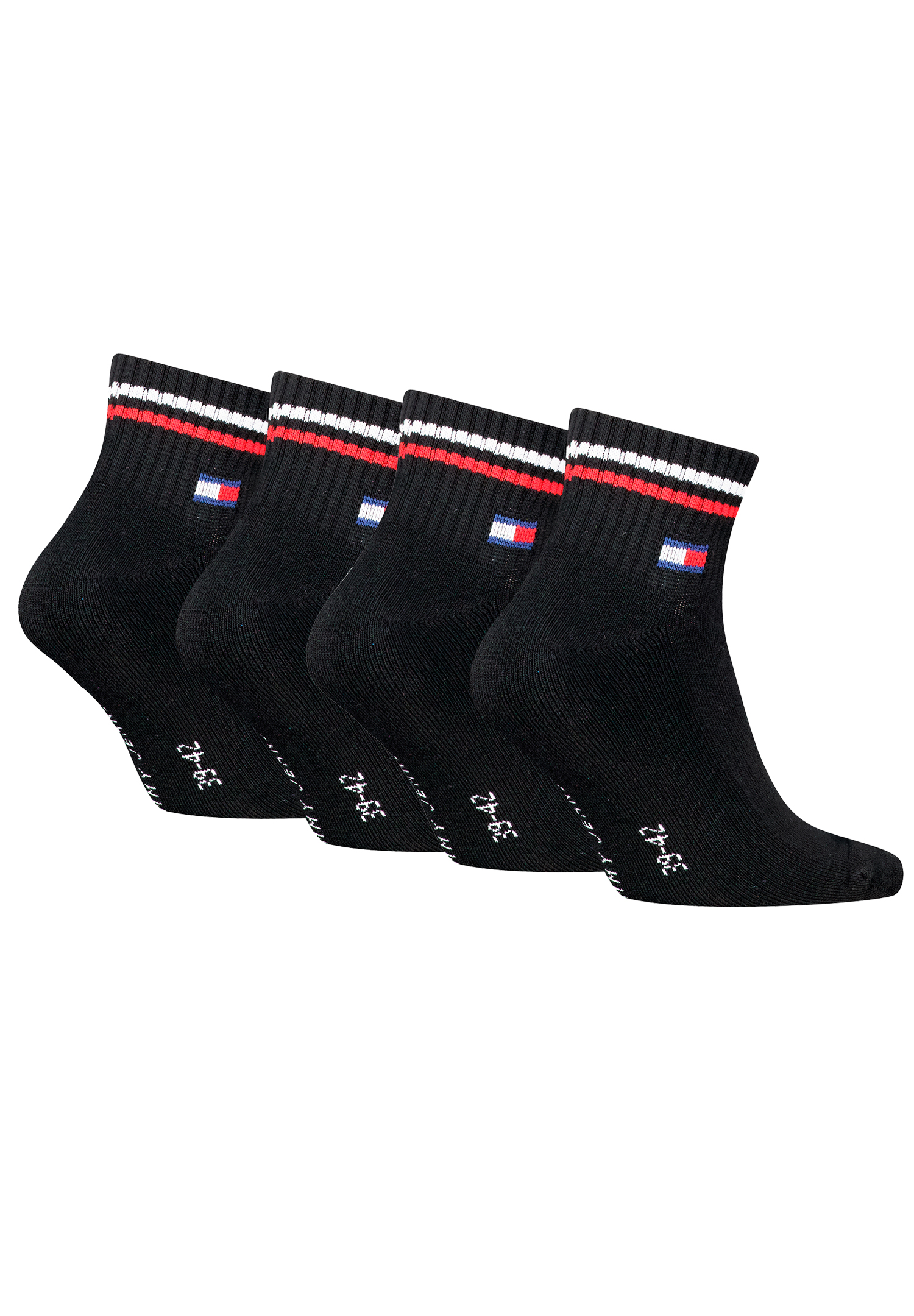 Tommy Hilfiger Unisex Quarter Socken im Retro Design knöchelhoch 4-er Pack