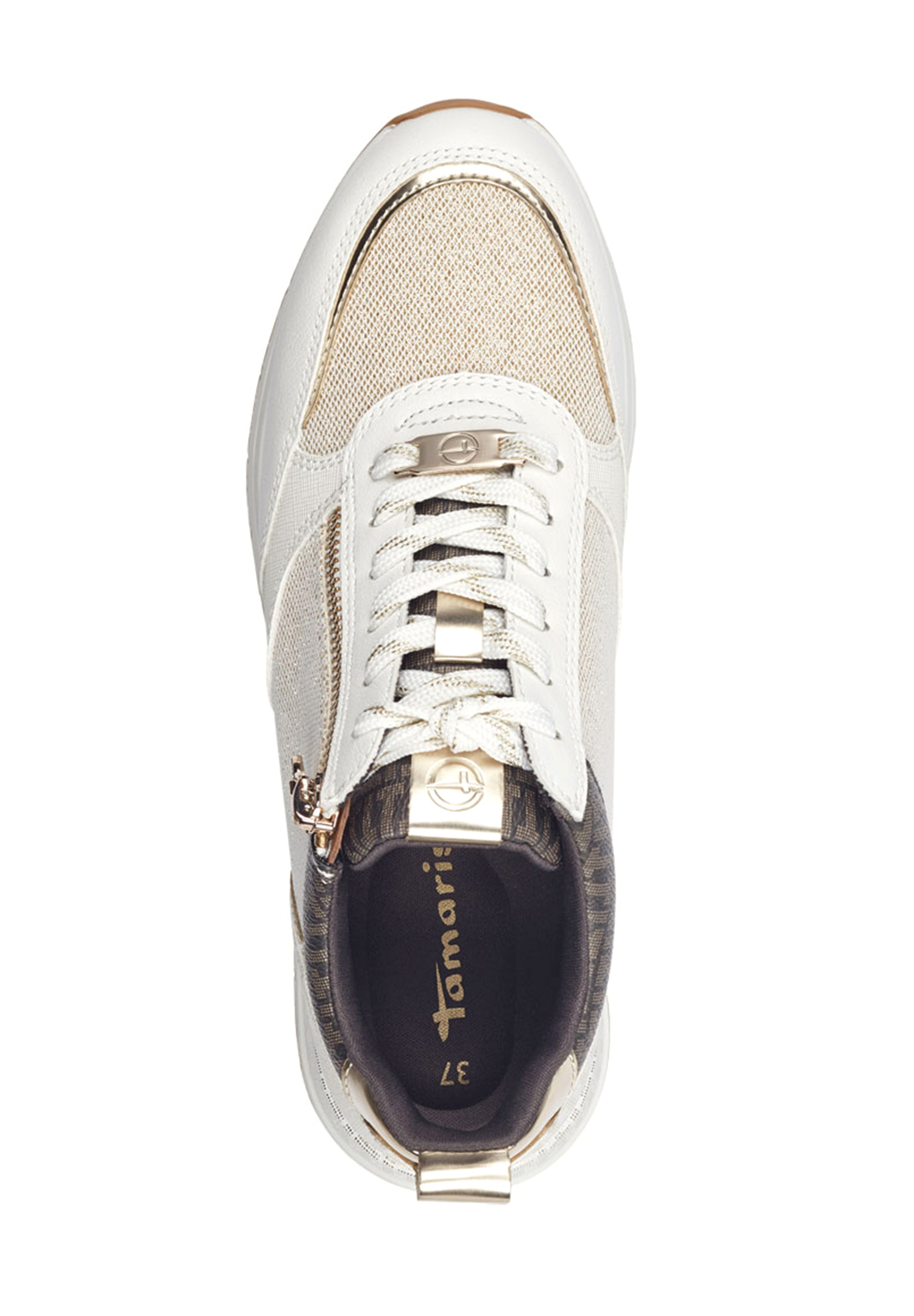 Tamaris Damen Low Top Sneaker Frauen Schuhe Vegan M2373241 weiß/braun/gold