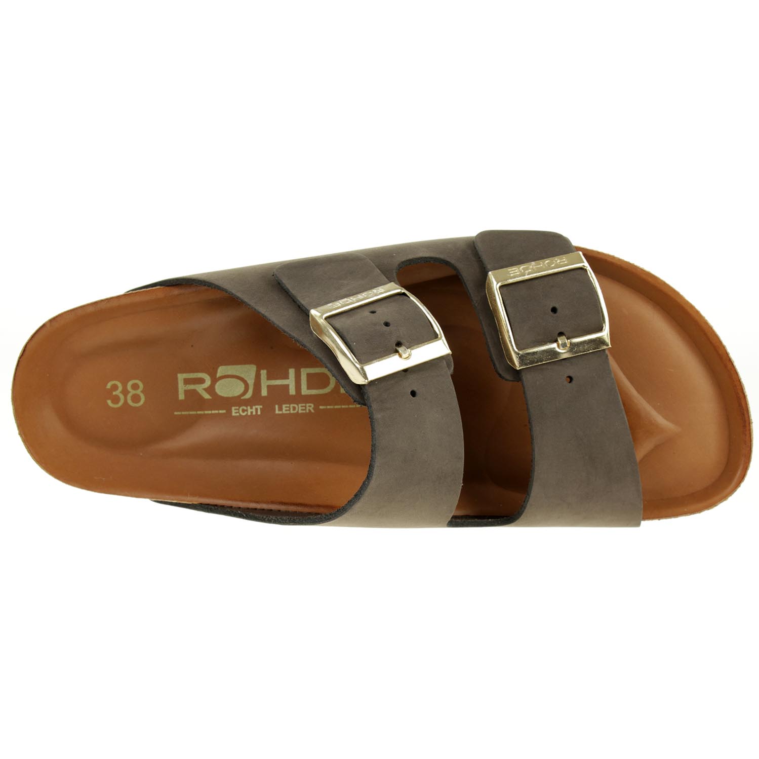 Rohde Alba Pantolette Damen Hausschuhe Sandale Leder 565014 mocca