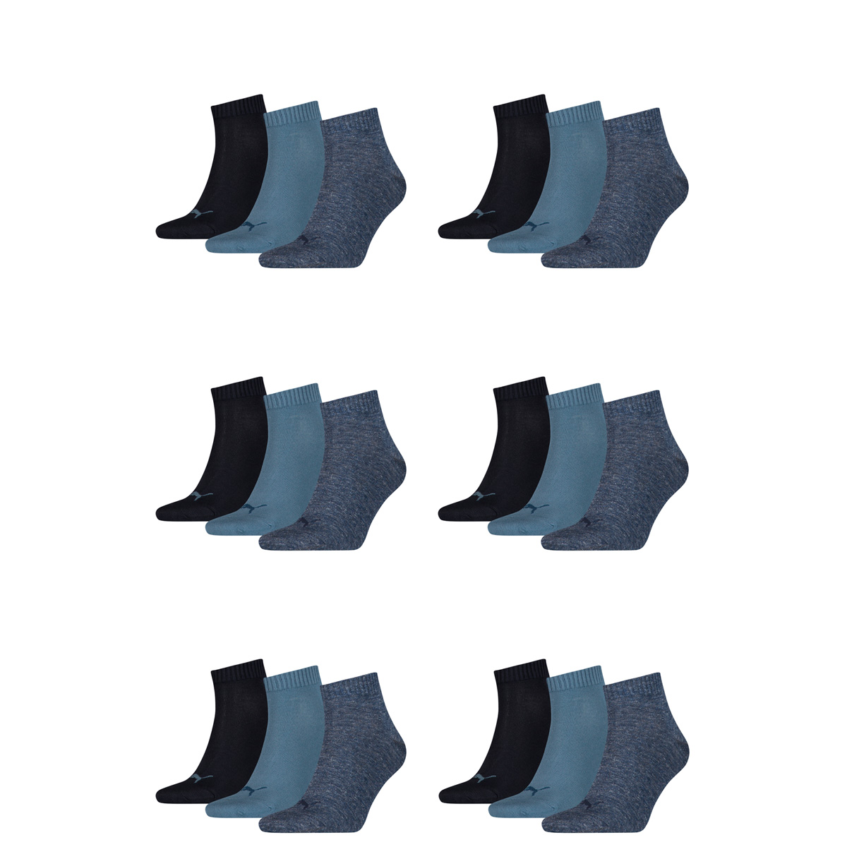 18 Paar Puma Unisex Quarter Socken Sneaker Gr. 35 - 49  für Damen Herren Füßlinge