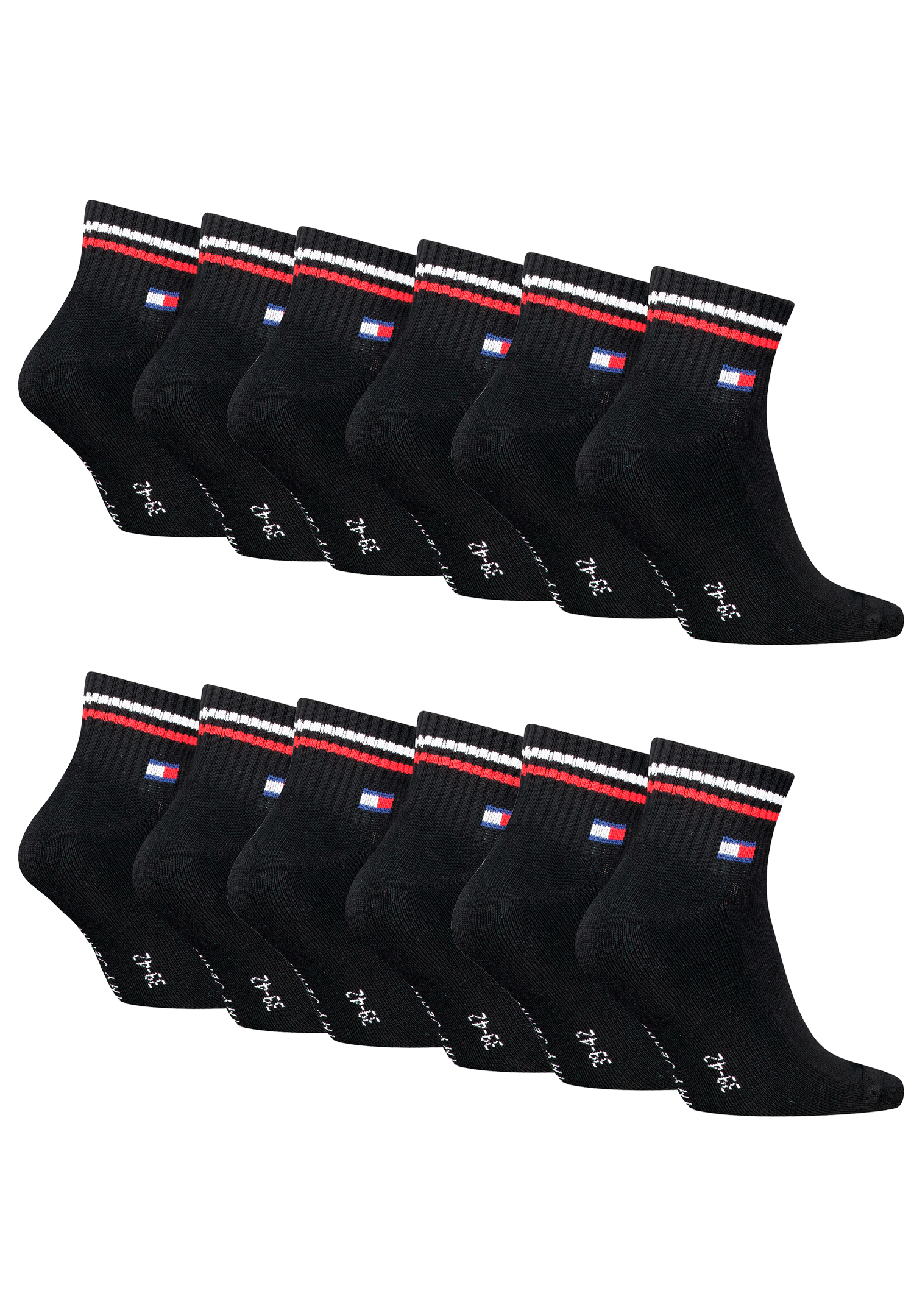 Tommy Hilfiger Unisex Quarter Socken im Retro Design knöchelhoch 12-er Pack