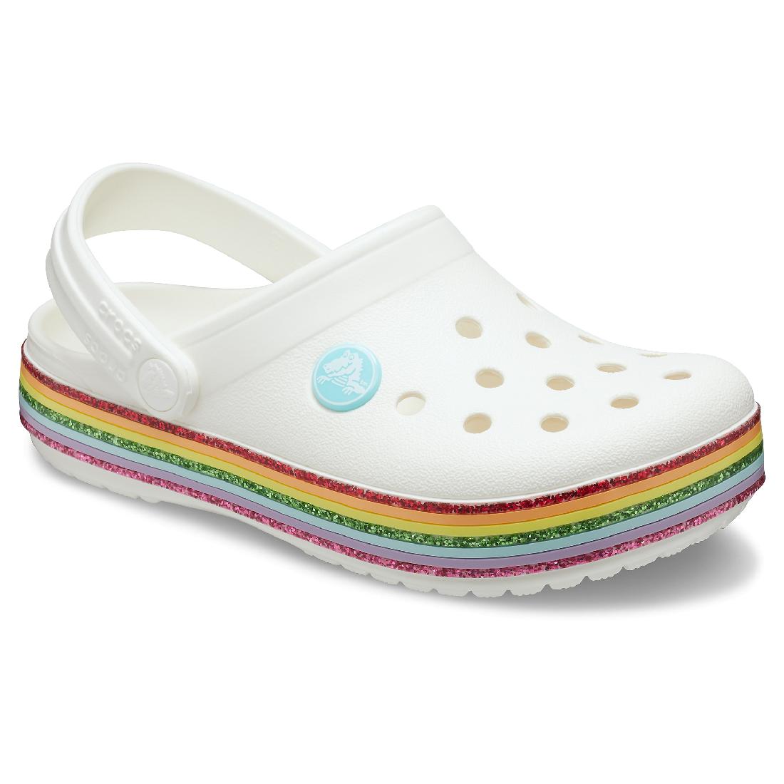 Crocs Crocband Rainbow Glitter Clog K Kinder Junior Clog Relaxed Fit 206151-100 Weiß