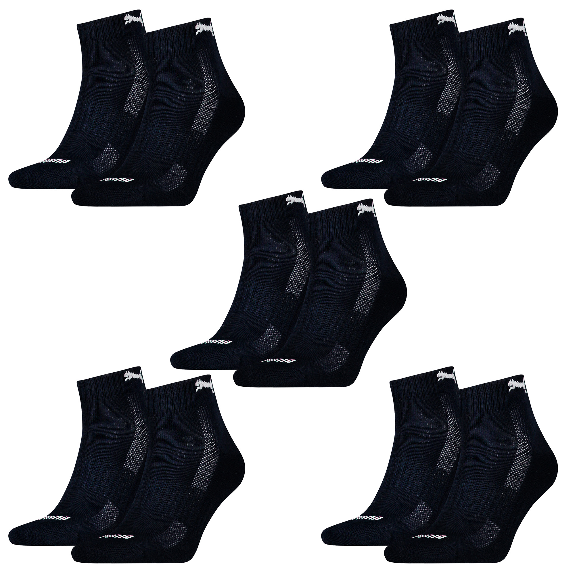 10 Paar Puma Quarter Socken mit Frottee-Sohle Gr. 35 - 46 Unisex Cushioned Kurzsocken