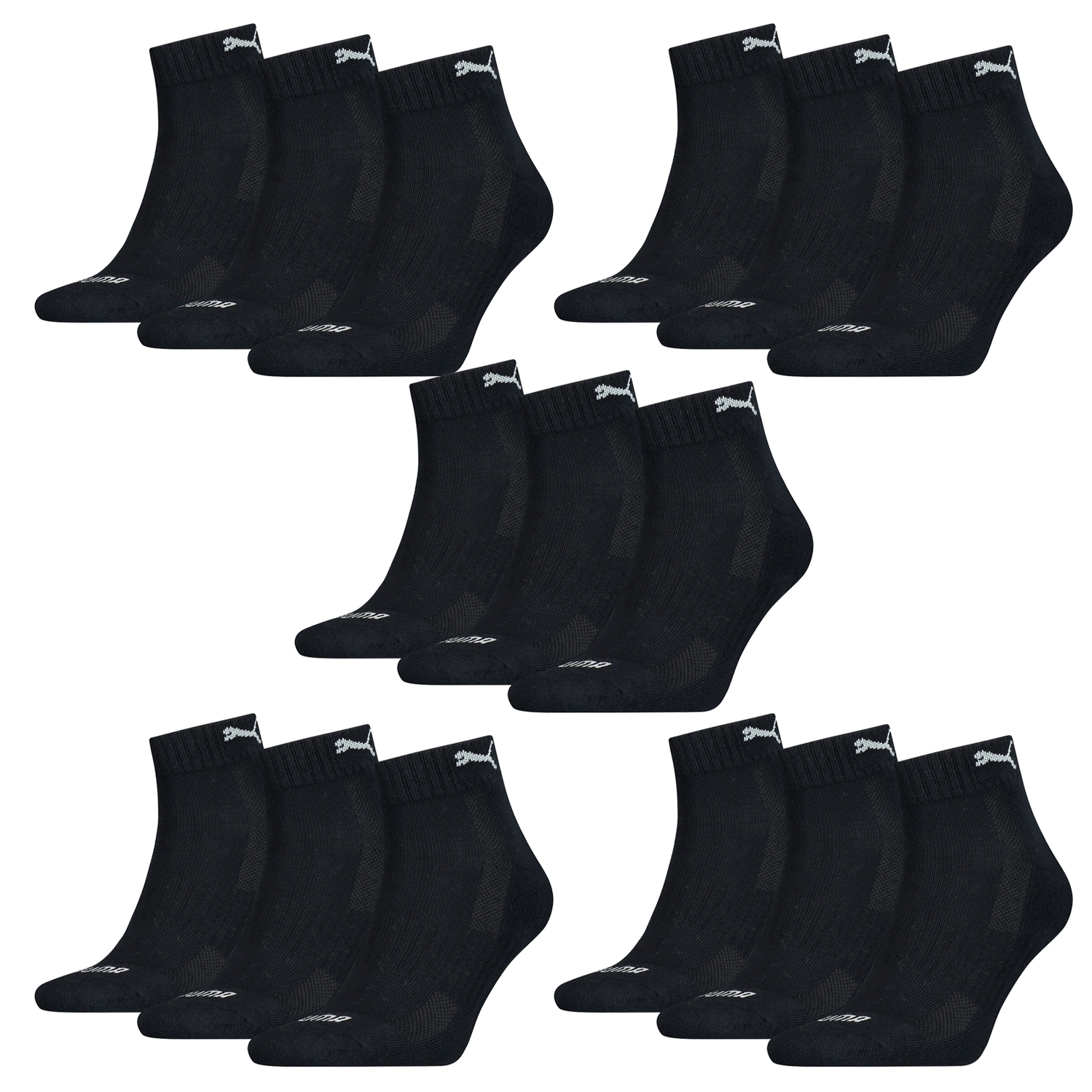 15 Paar Puma Quarter Socken mit Frottee-Sohle Gr. 35 - 46 Unisex Cushioned Kurzsocken