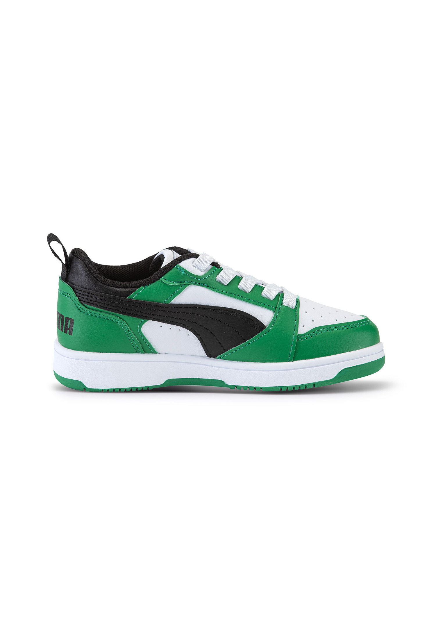 Puma Rebound V6 Lo AC PS Unisex Kinder Sneaker 396742 05 weiß/schwarz/grün 